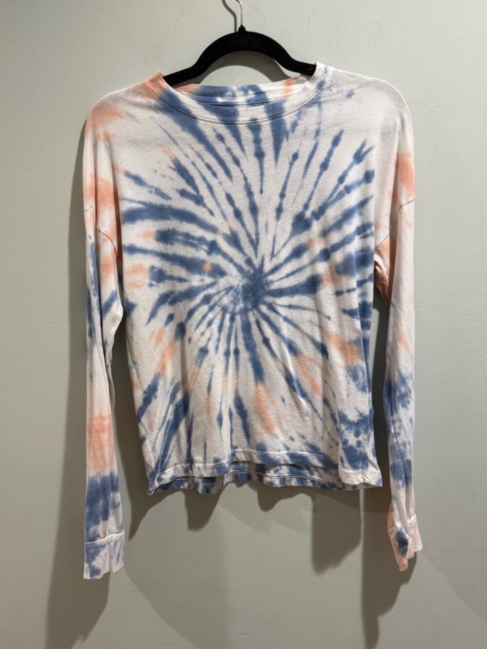Hollister Blue & Peach Spiral Tie Dye Long Sleeve Top Size XS